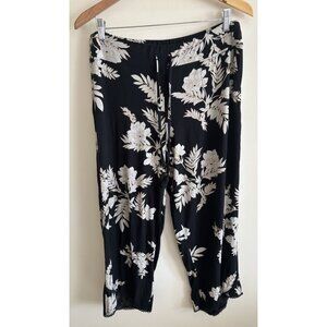 Soma Cool Nights Pajama Pants Cropped Black Tropical Floral Comfort PJs Large
